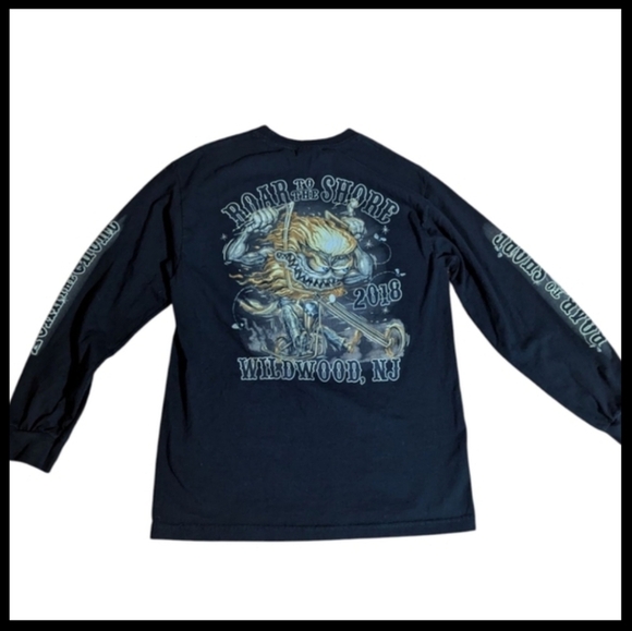 Hot Leather Black Graphic Long Sleeve Shirt 2018 Roar To The Shore Motorcycle M - Picture 1 of 8